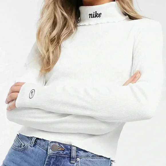 NIKE Turtleneck Ribbed Sweater Top in White, Size XS - Picture 2 of 12